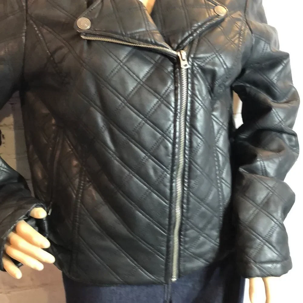 Aeropostale Black Faux Leather Quilted Moto Jacket Juniors XL - Picture 4 of 10